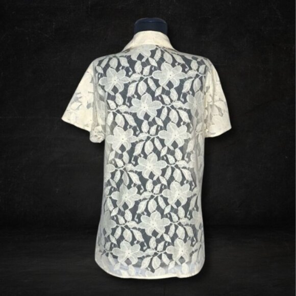 Bohemian Lace Blouse Floral Embroidered Off White Large - Picture 2 of 10